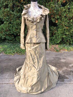 SARAH DANIELLE Toffee Silk Rhinestones Ball Gown Dress w Jacket Sz 2